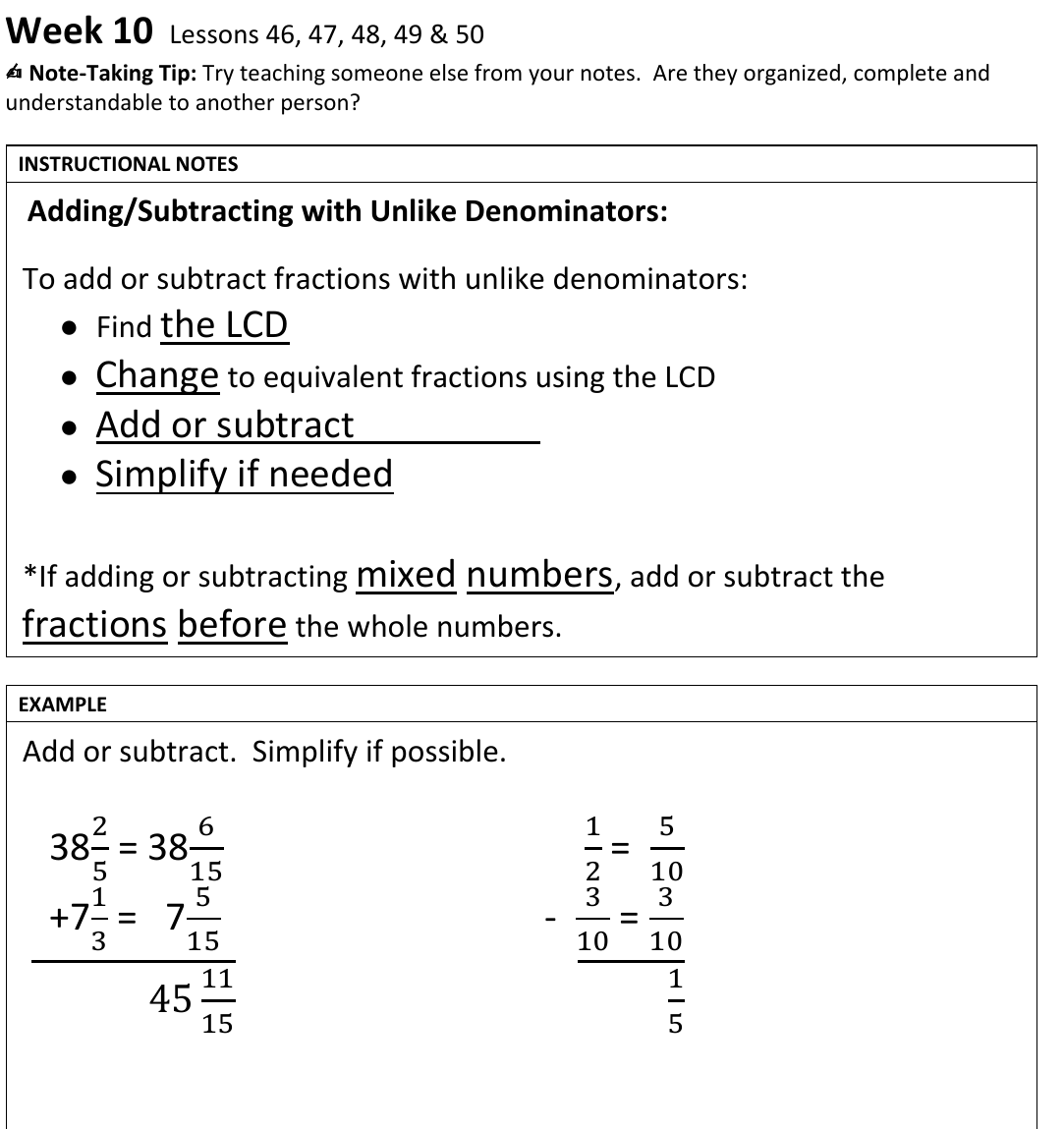 worked example from the course notes